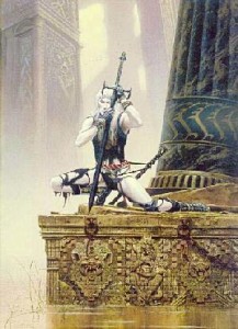 Michael Whelan cover art for Moorcock's "Elric at the End of Time" DAW pb 1985 and Chesley Award Winner