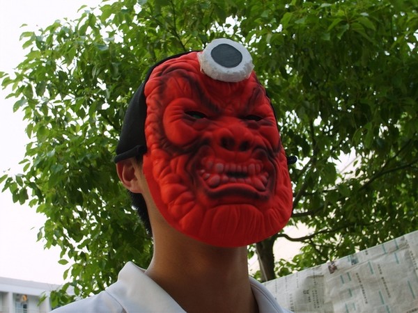 A ghost mask created for the haunted house