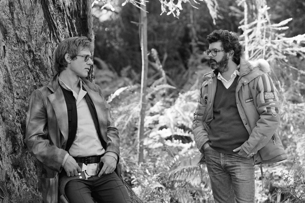 Harrison Ford in-between setups chatting with George Lucas