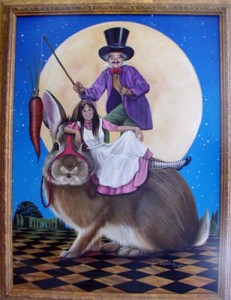 Carol Heyer "Jane and the Mad Hatter" Christmas, 1999. Acrylic, 24" x 18" 