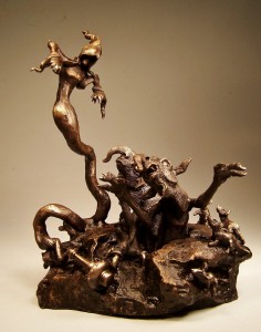 "Unleashed" Bronze sculpt by Vincent Villafranca.  Youll have to wait until you see it in person,  to see the rats climbing up the side...that's why these photos are only "teasers"